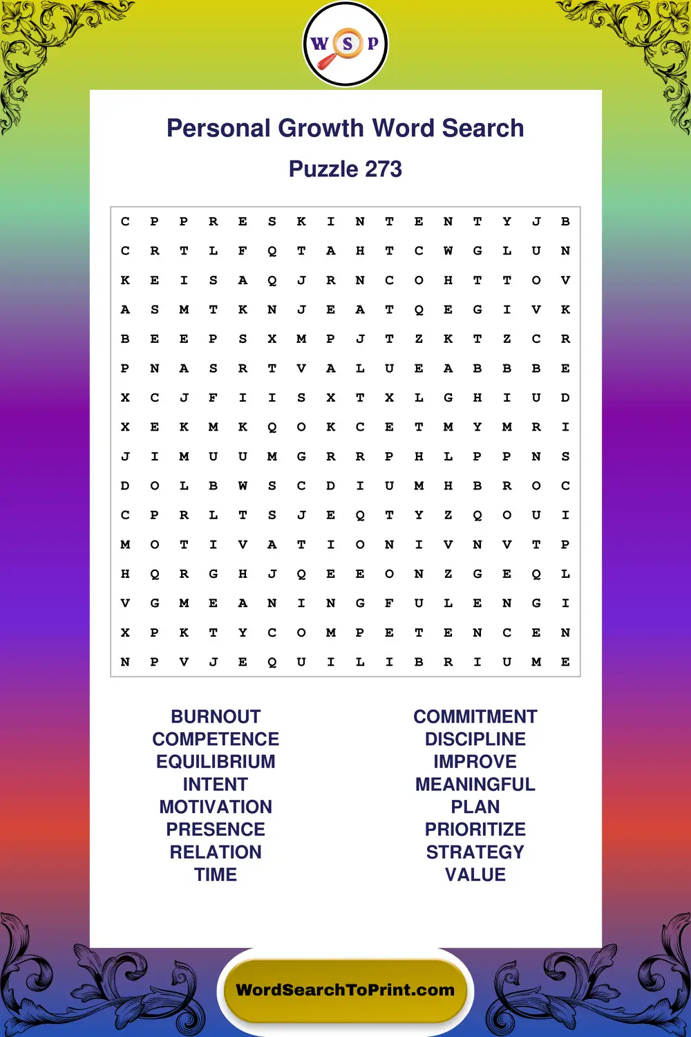 Personal Growth Word Search Puzzle 273