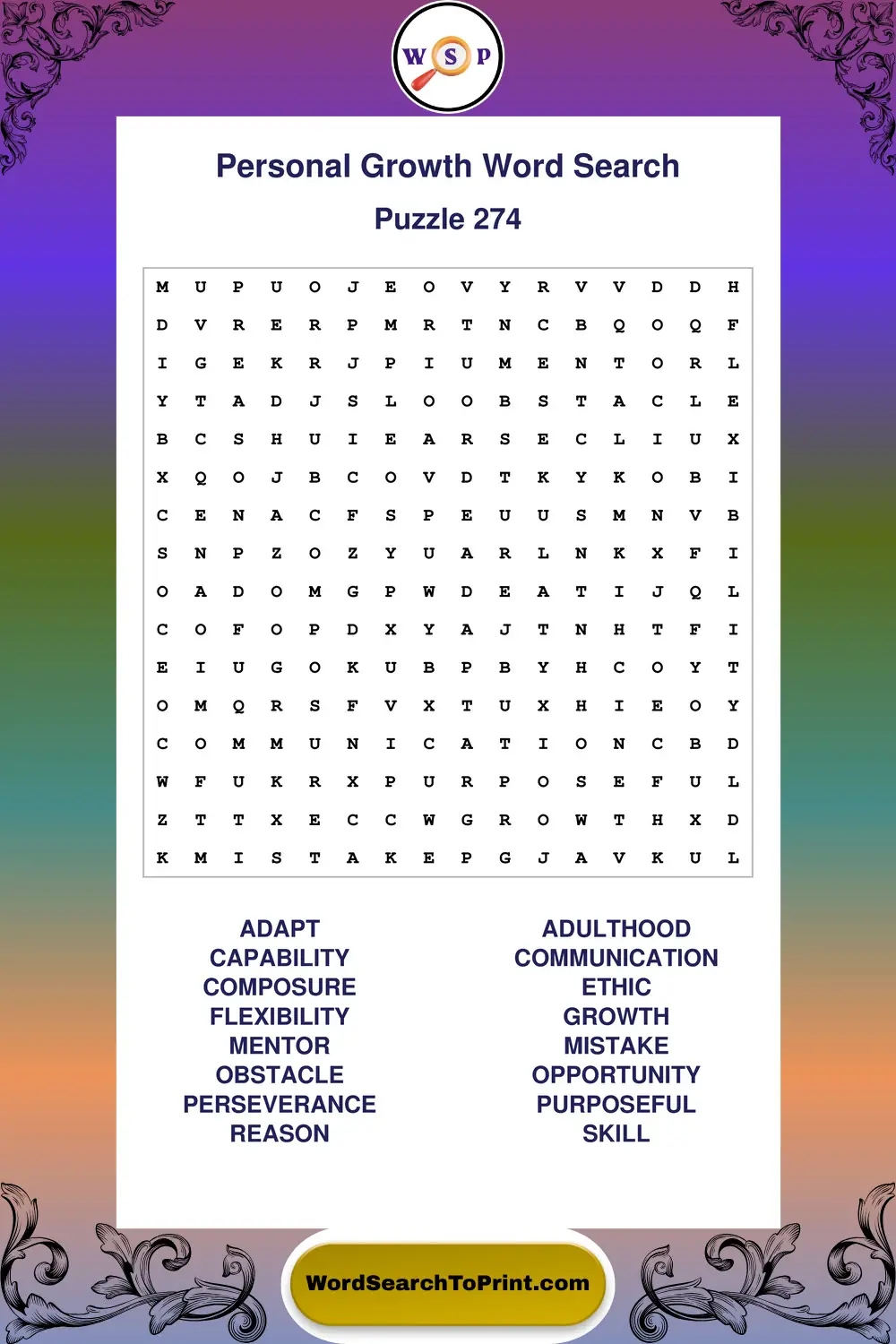 Personal Growth Word Search Puzzle 274