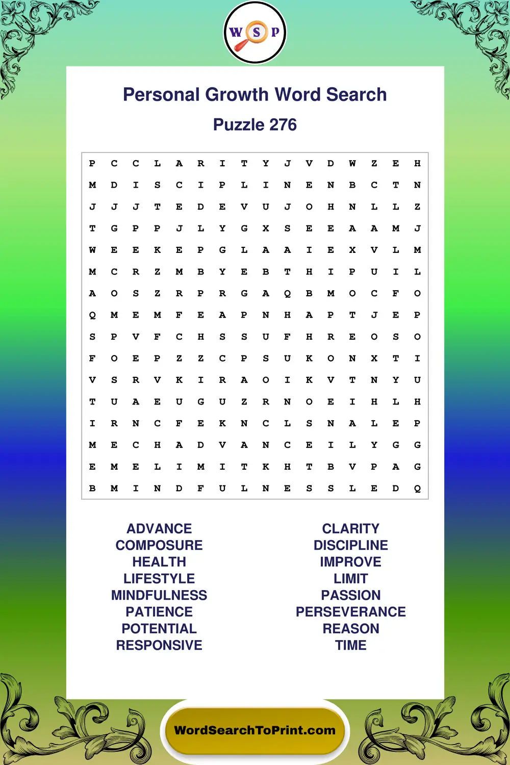 Personal Growth Word Search Puzzle 276