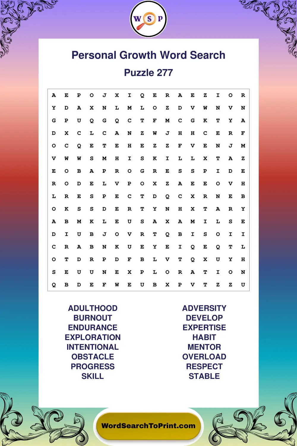 Personal Growth Word Search Puzzle 277