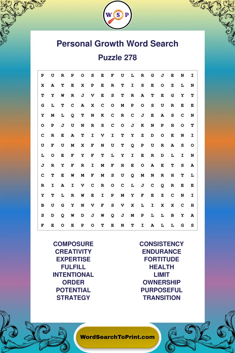 Personal Growth Word Search Puzzle 278
