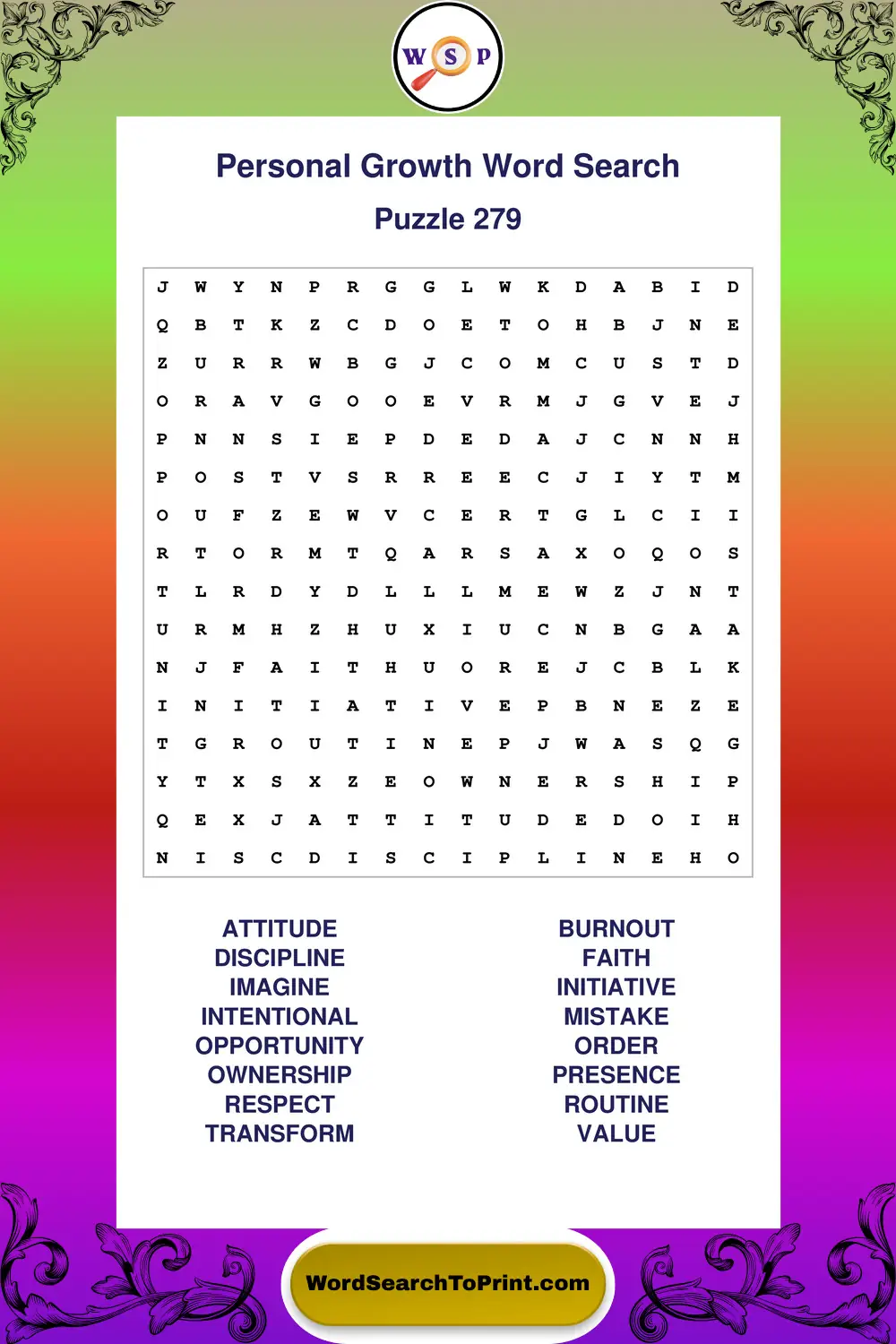 Personal Growth Word Search Puzzle 279