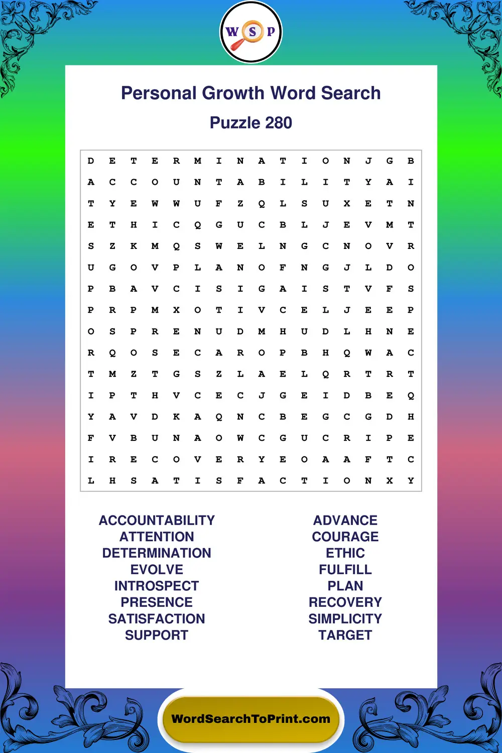 Personal Growth Word Search Puzzle 280