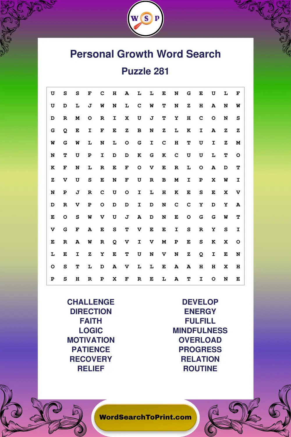 Personal Growth Word Search Puzzle 281