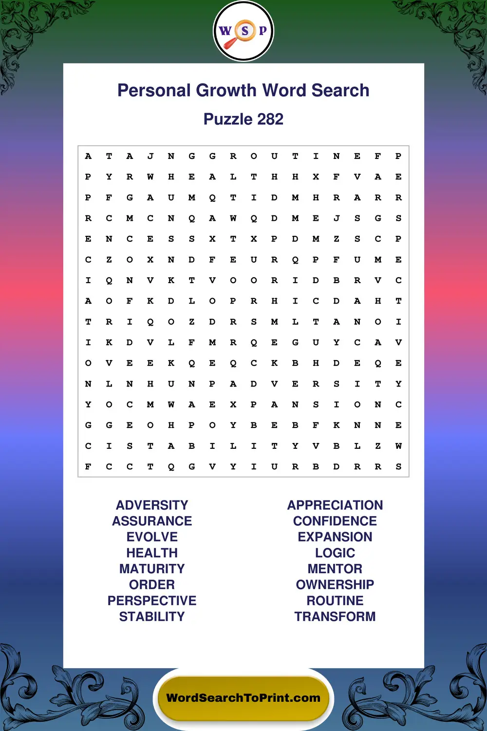 Personal Growth Word Search Puzzle 282