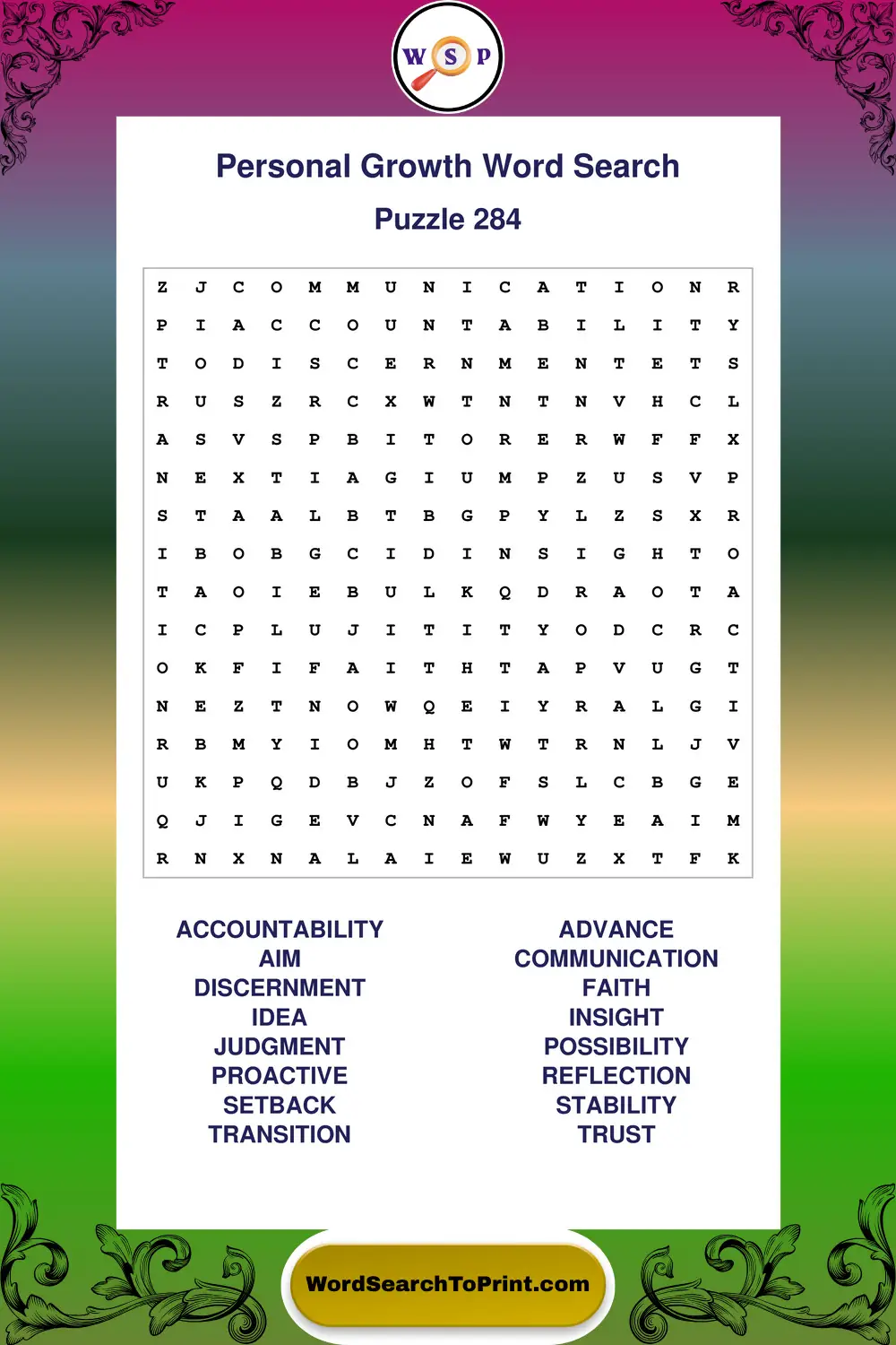 Personal Growth Word Search Puzzle 284