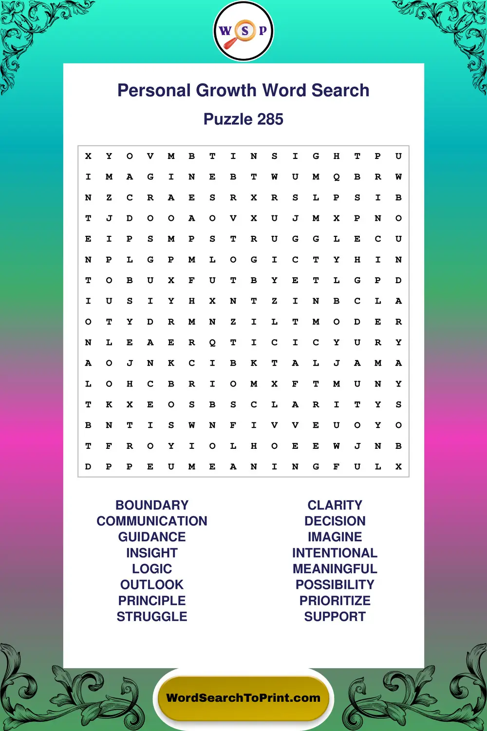 Personal Growth Word Search Puzzle 285