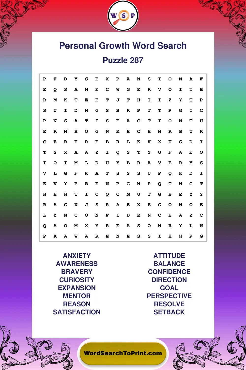 Personal Growth Word Search Puzzle 287