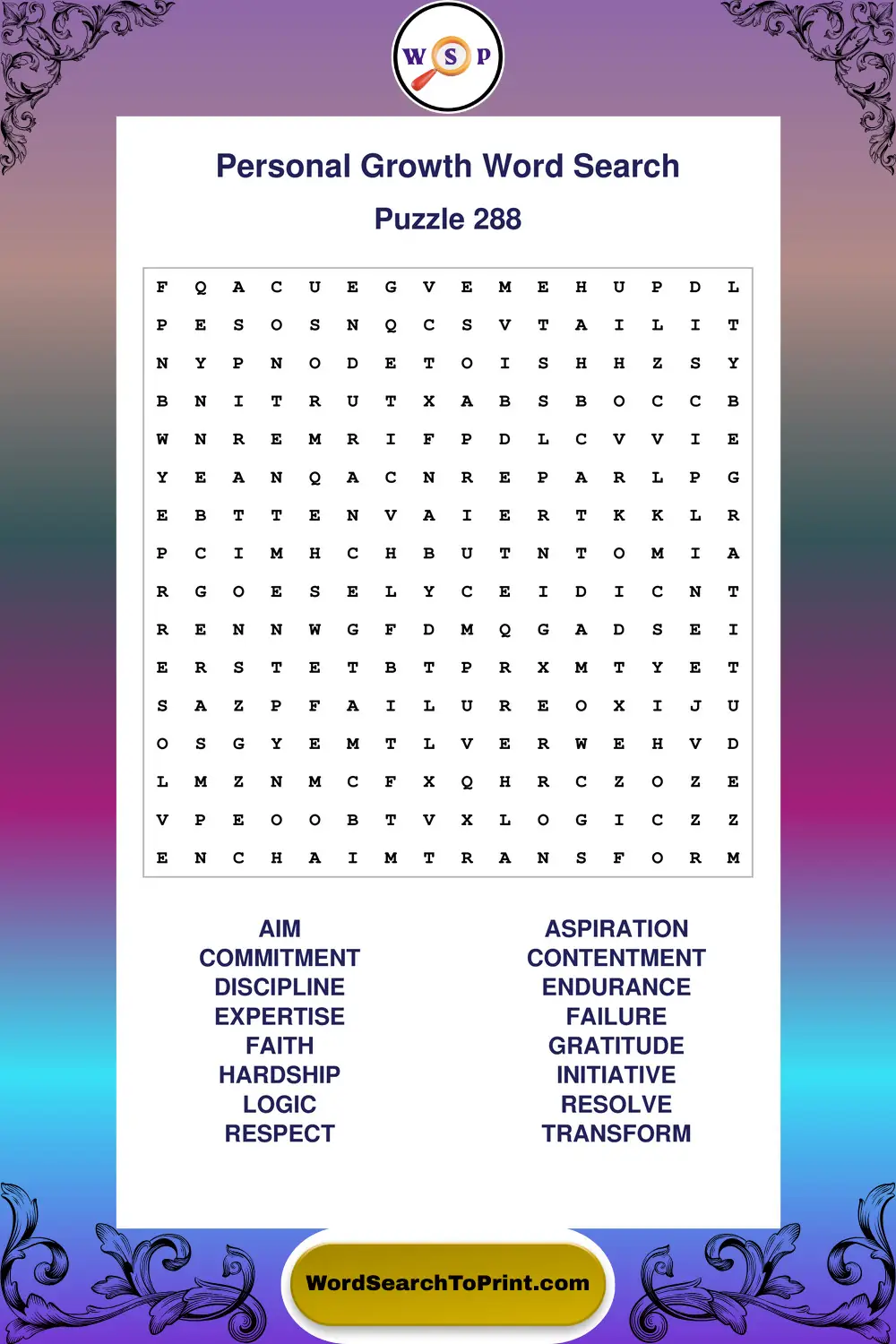 Personal Growth Word Search Puzzle 288