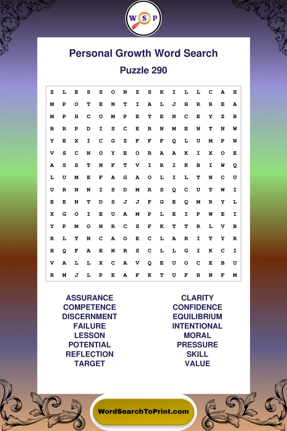 Personal Growth Word Search Puzzle 290