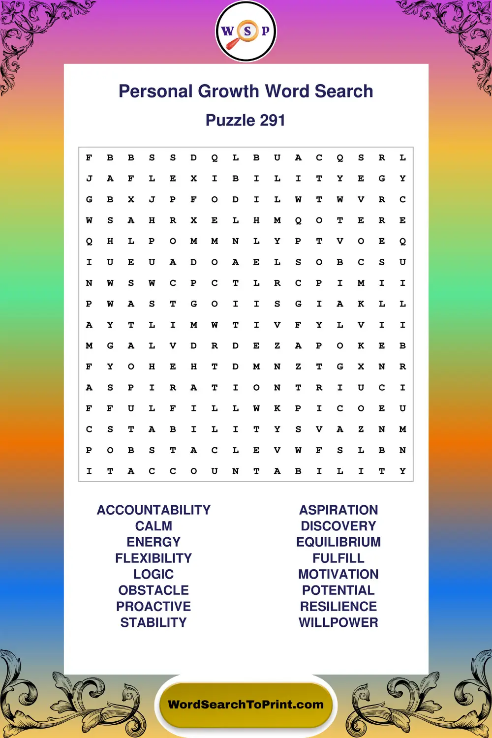 Personal Growth Word Search Puzzle 291