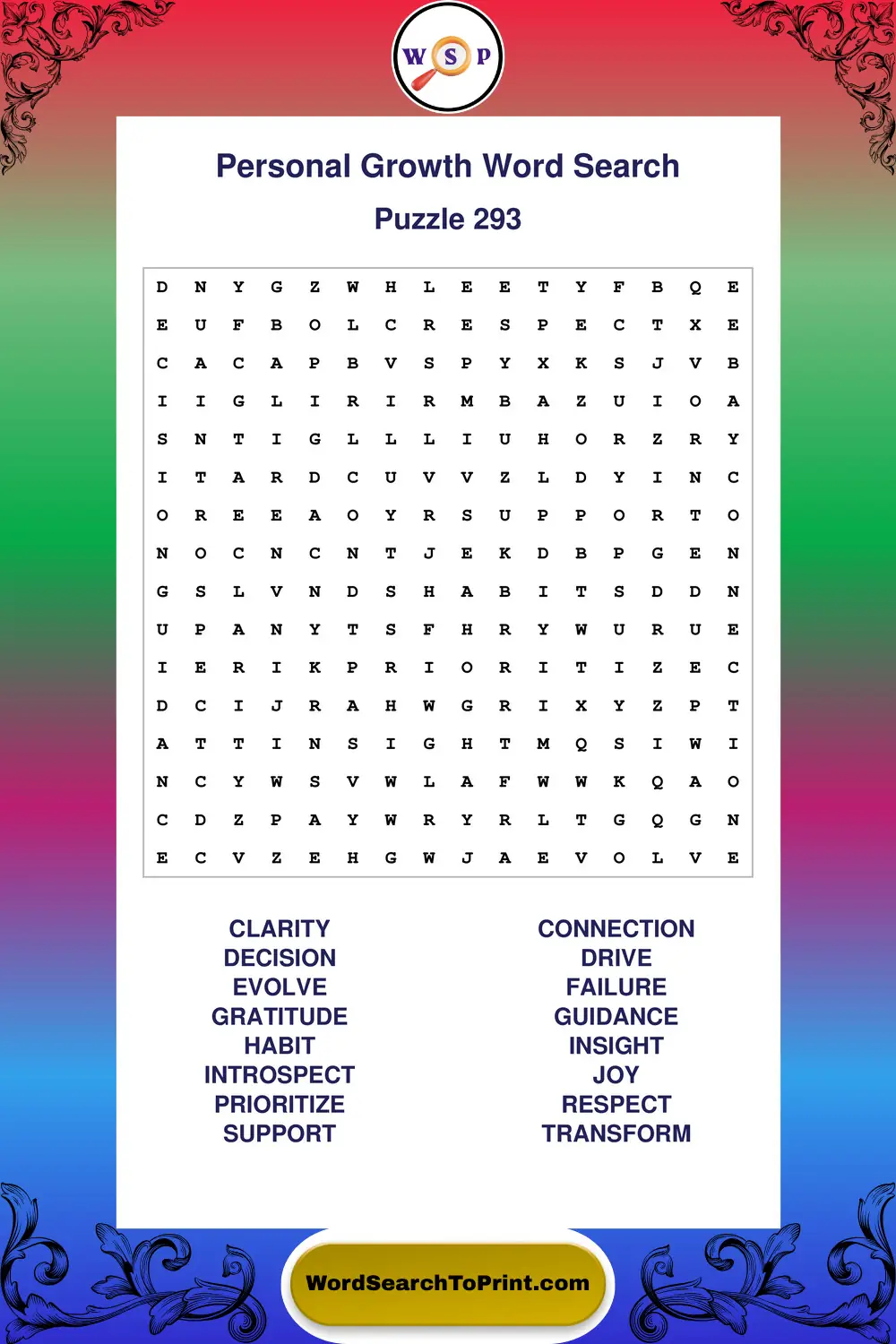 Personal Growth Word Search Puzzle 293