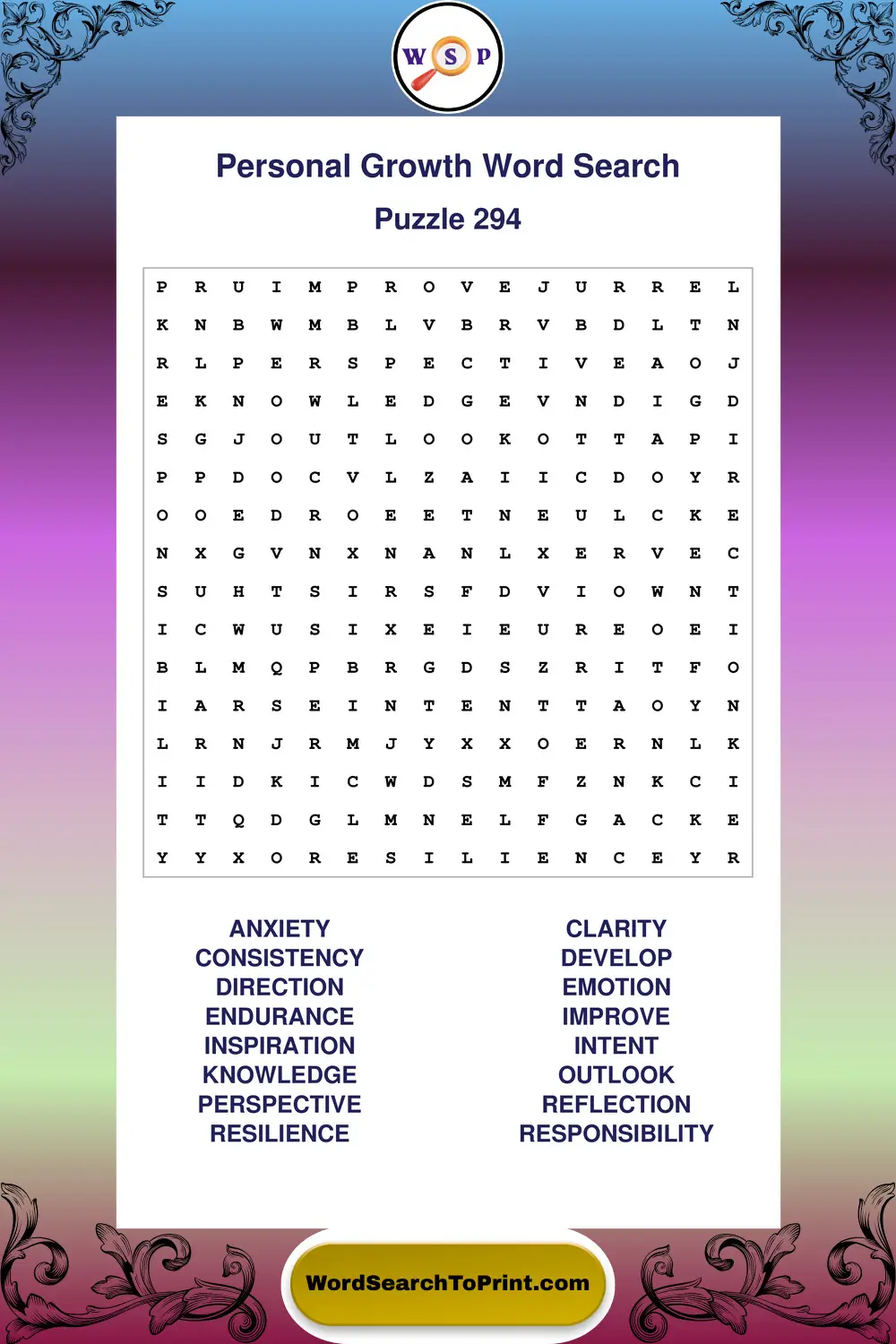 Personal Growth Word Search Puzzle 294