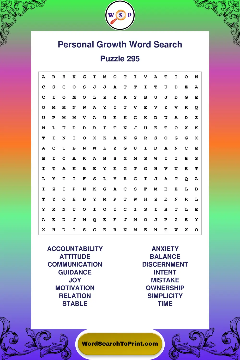 Personal Growth Word Search Puzzle 295