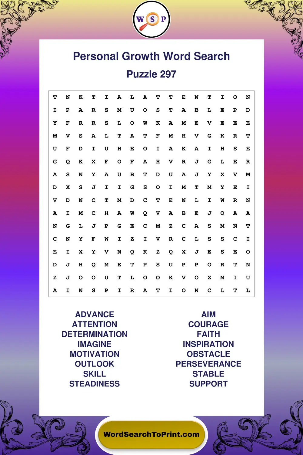 Personal Growth Word Search Puzzle 297