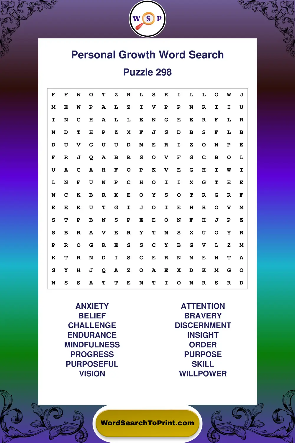 Personal Growth Word Search Puzzle 298