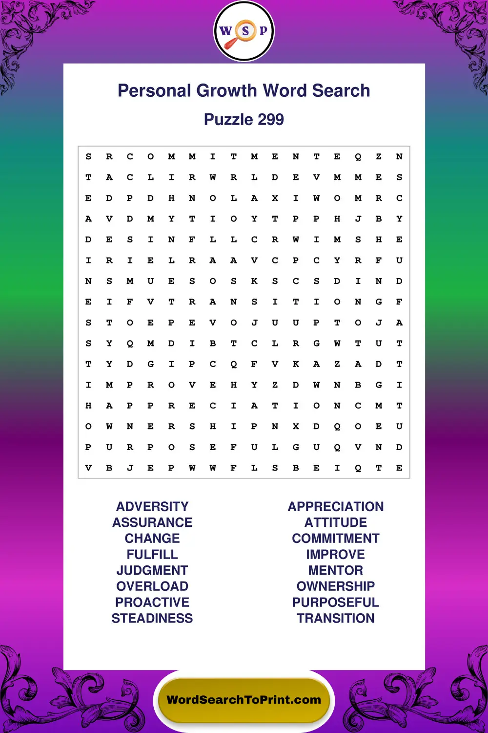 Personal Growth Word Search Puzzle 299