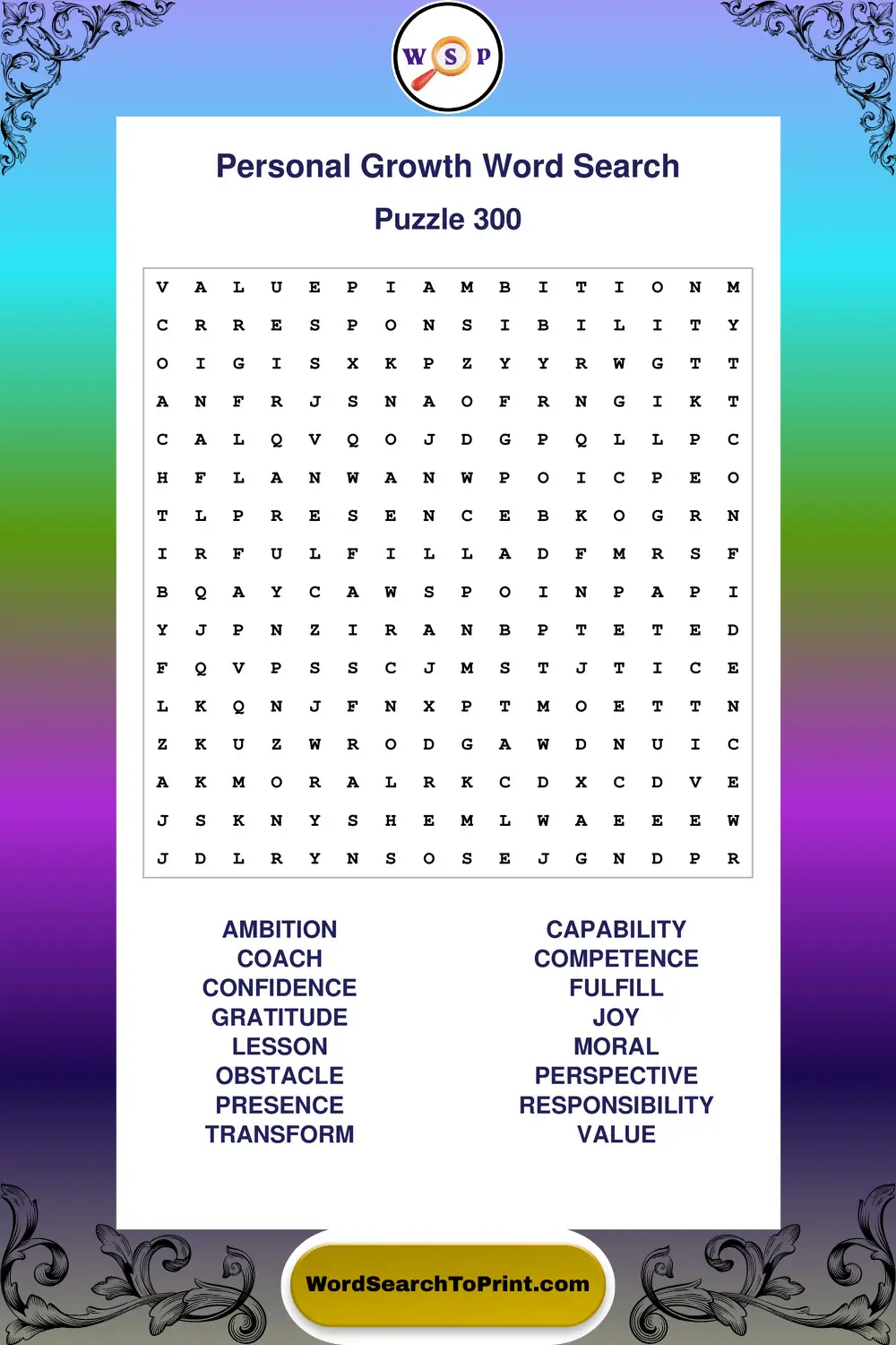 Personal Growth Word Search Puzzle 300