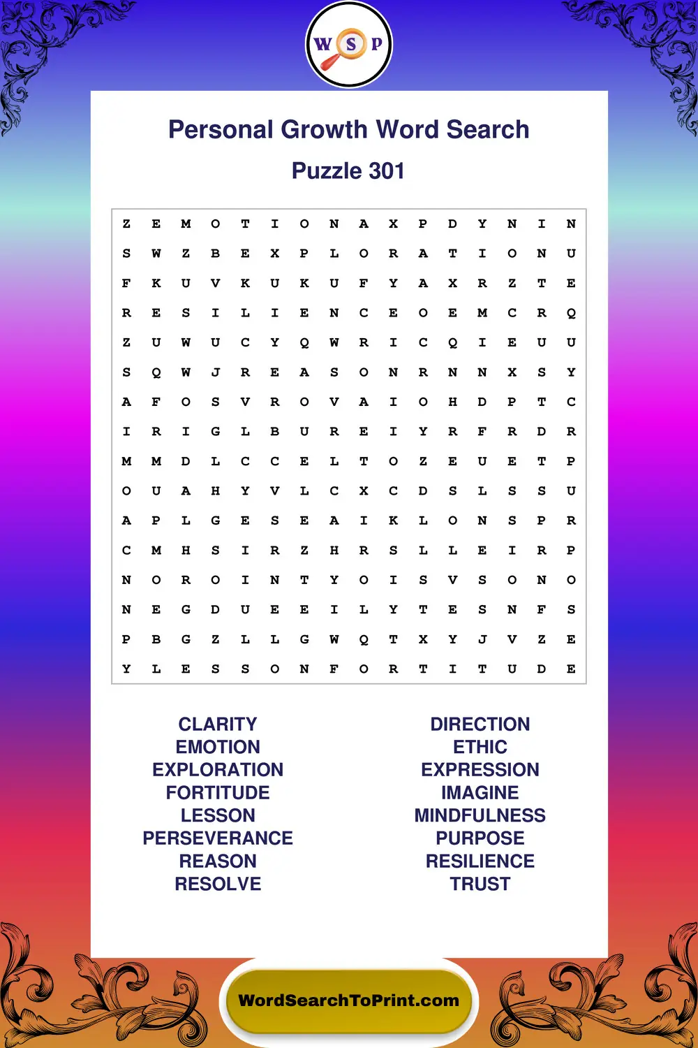 Personal Growth Word Search Puzzle 301