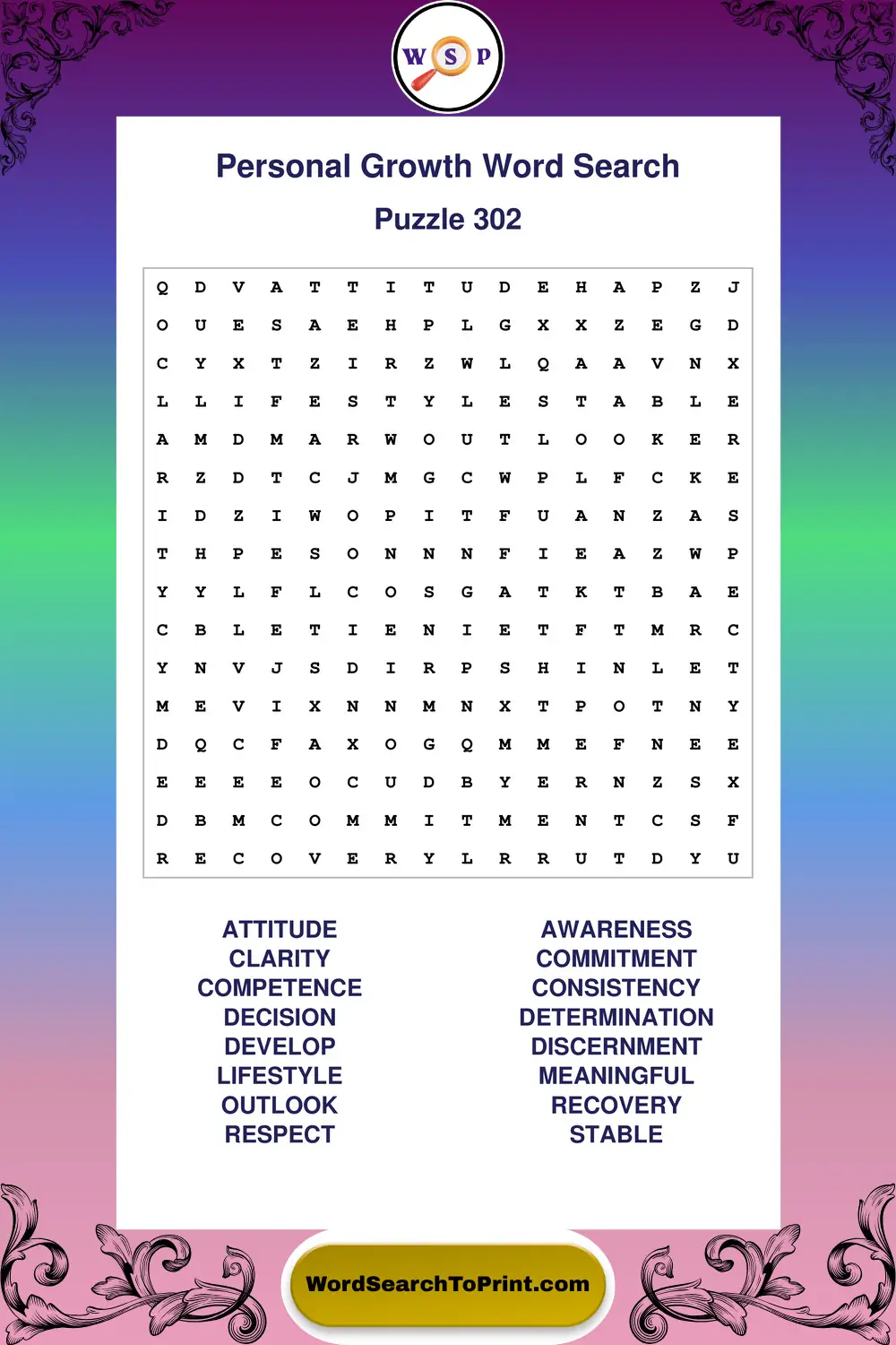 Personal Growth Word Search Puzzle 302
