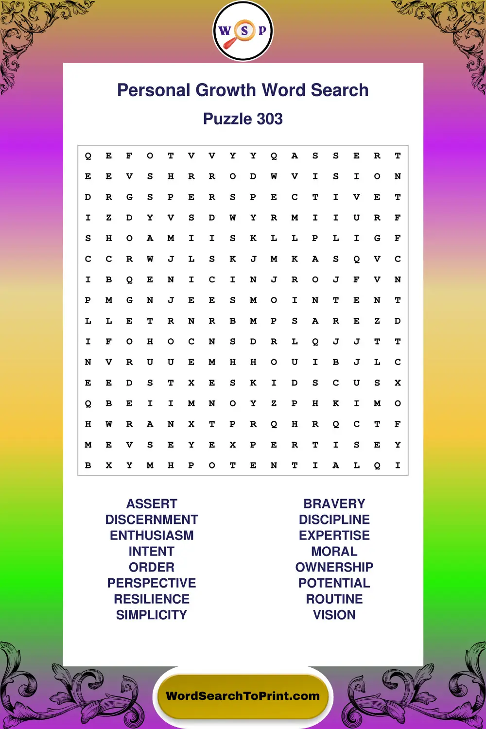 Personal Growth Word Search Puzzle 303