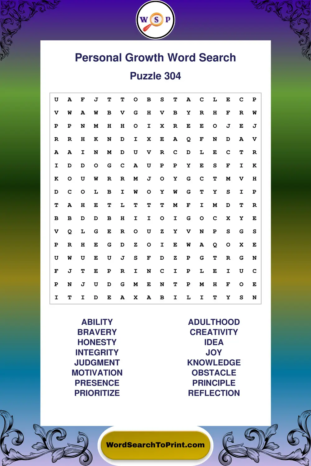 Personal Growth Word Search Puzzle 304