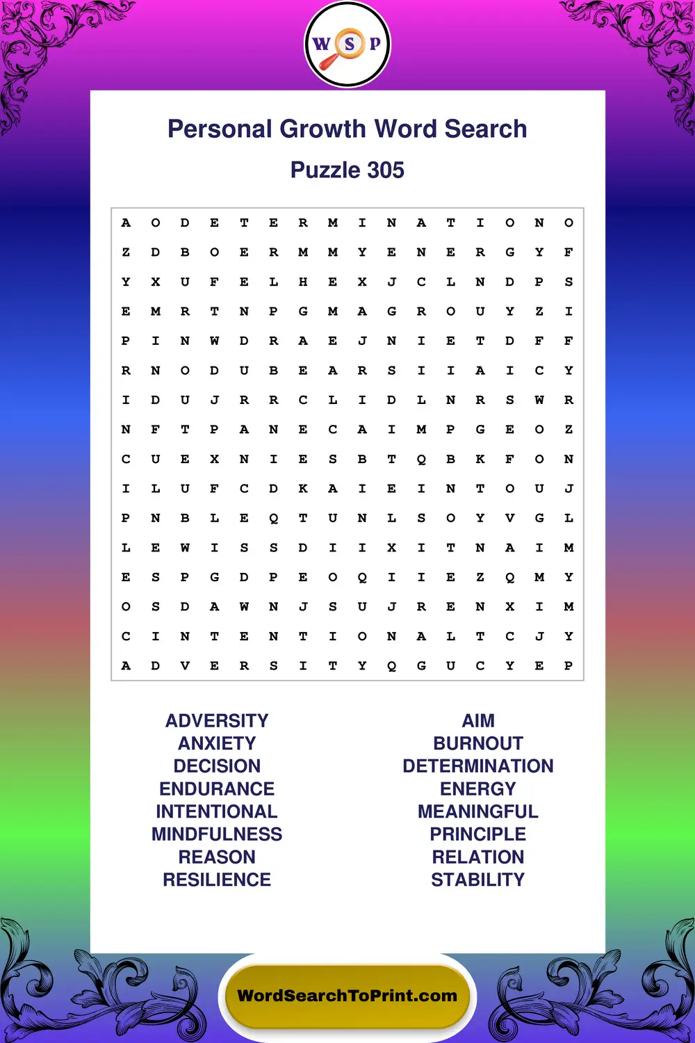 Personal Growth Word Search Puzzle 305