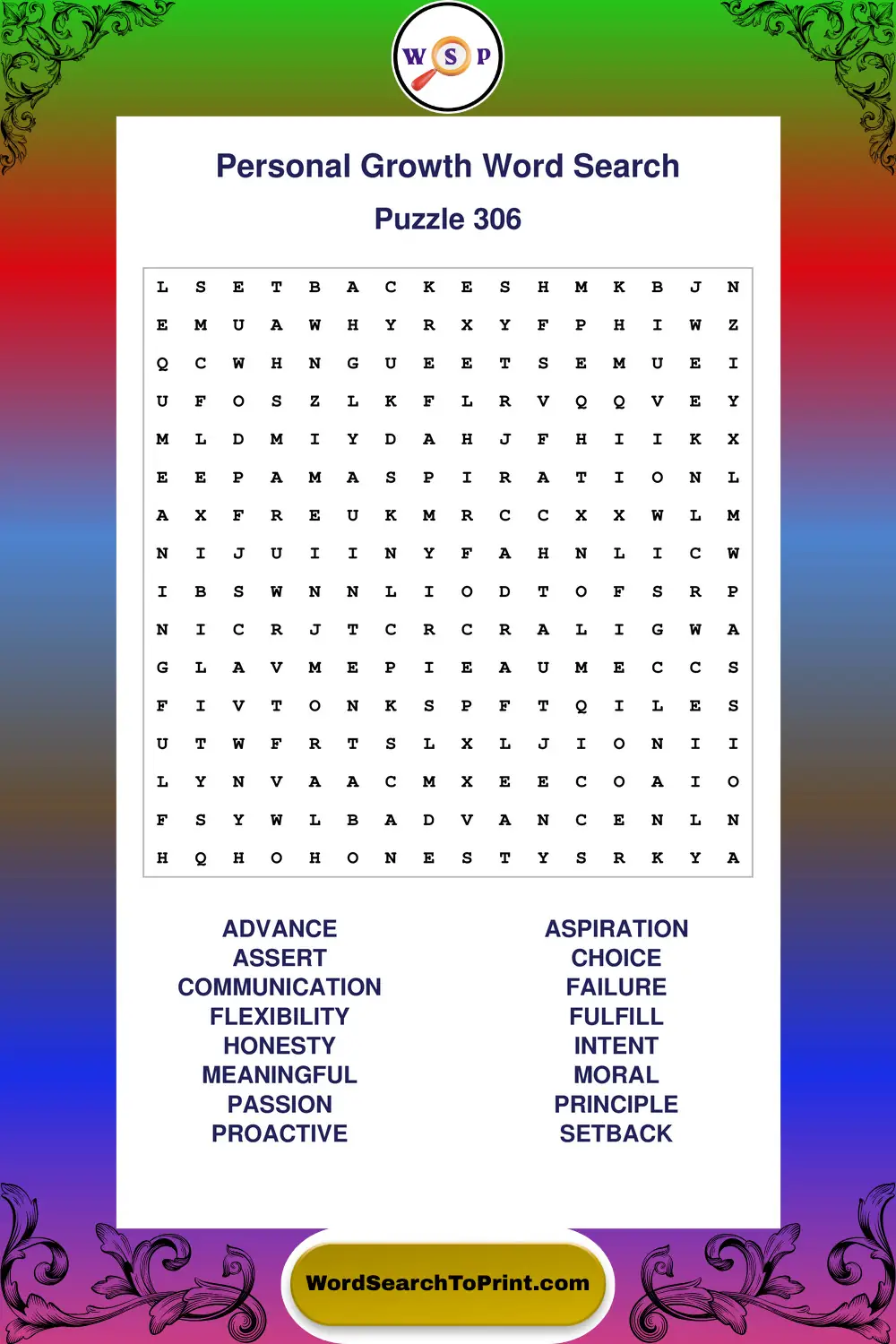Personal Growth Word Search Puzzle 306