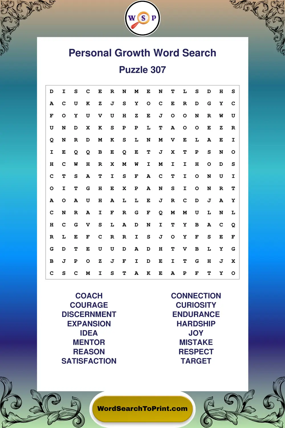 Personal Growth Word Search Puzzle 307
