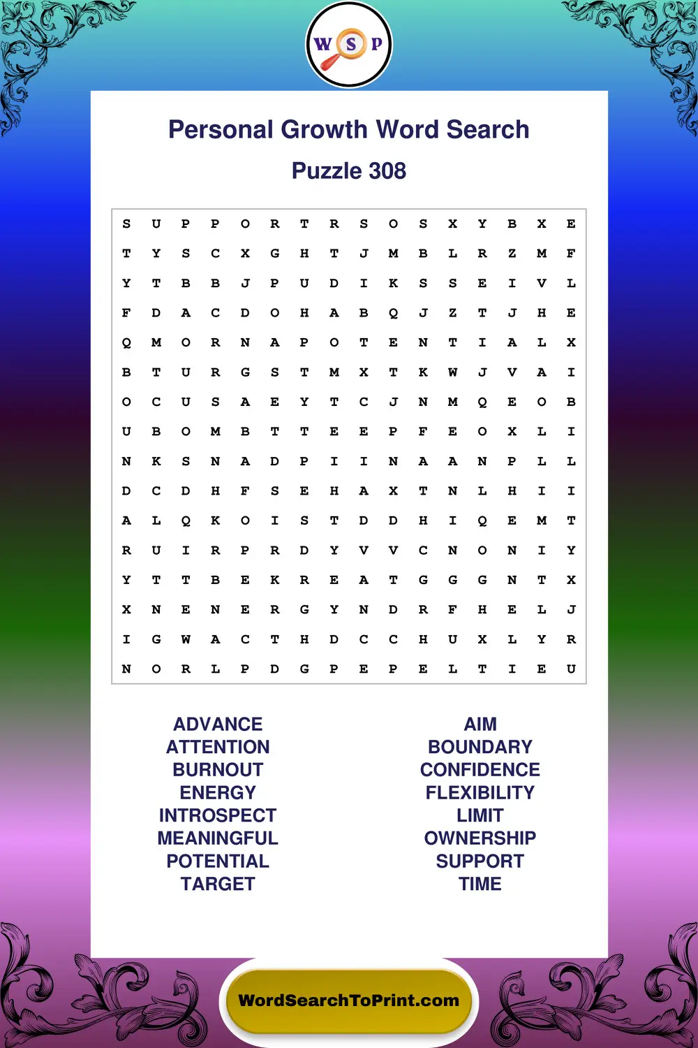 Personal Growth Word Search Puzzle 308