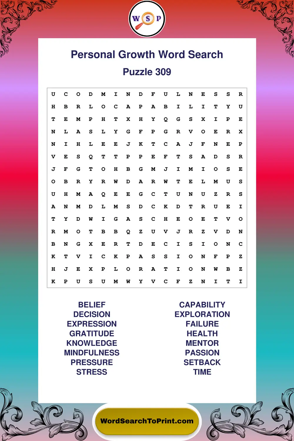Personal Growth Word Search Puzzle 309