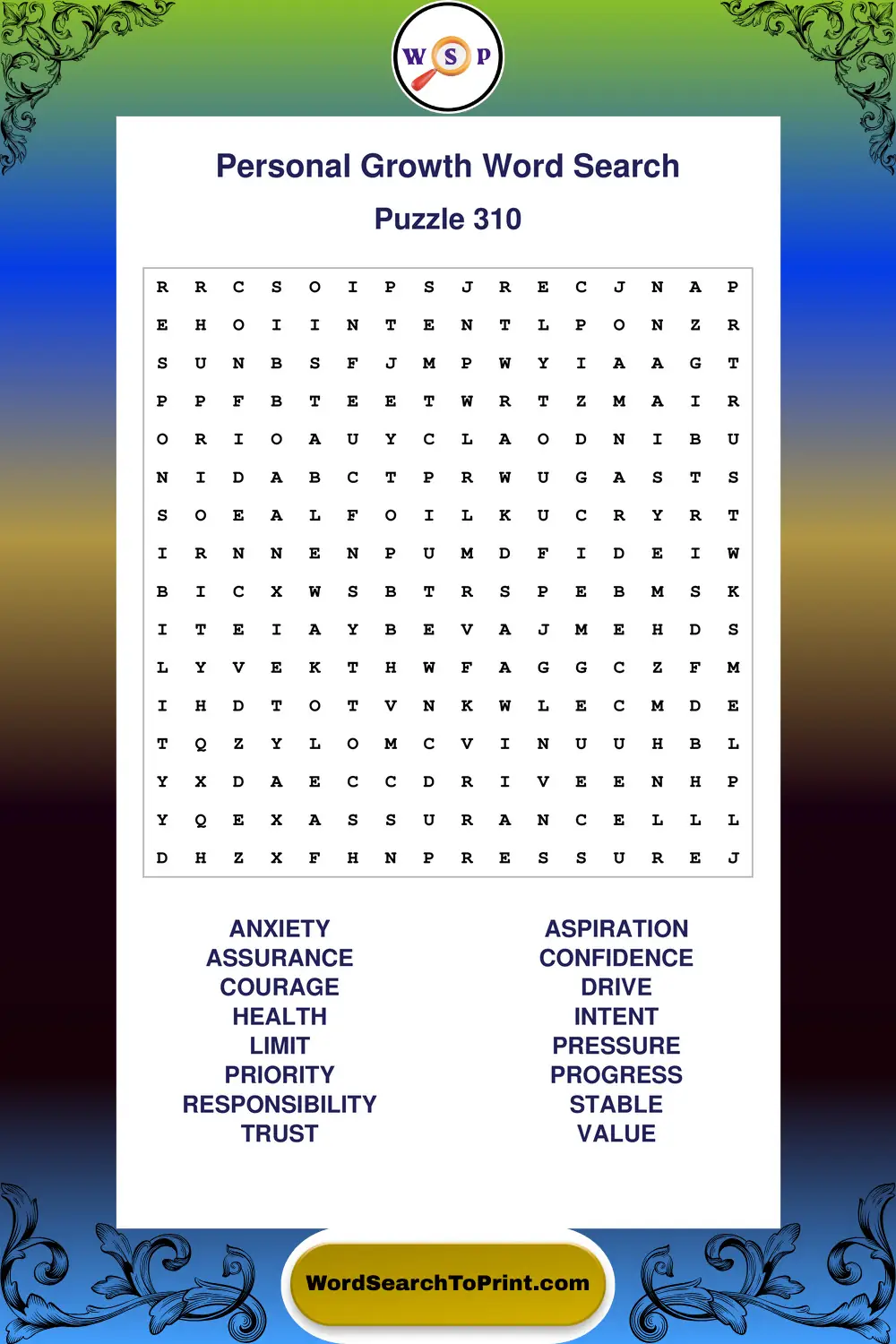 Personal Growth Word Search Puzzle 310