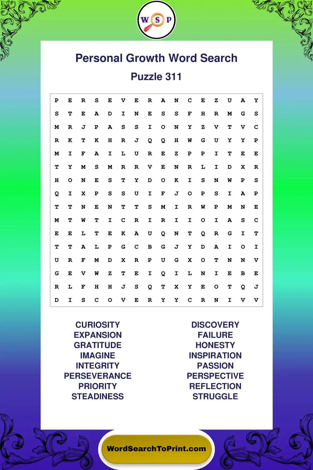 Personal Growth Word Search Puzzle 311