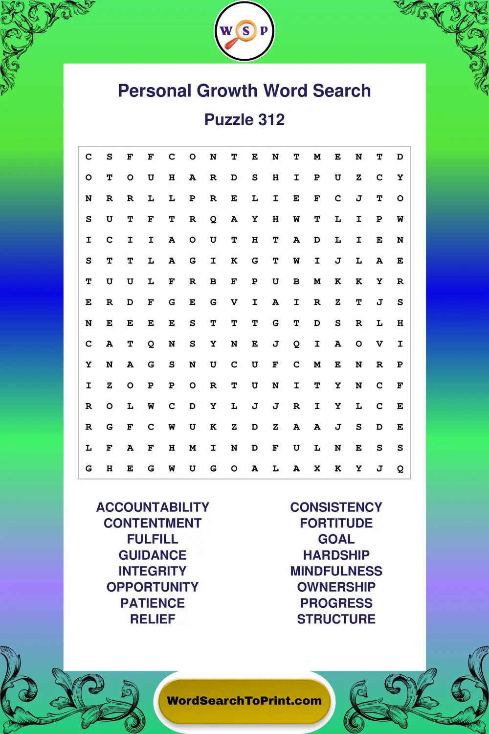 Personal Growth Word Search Puzzle 312
