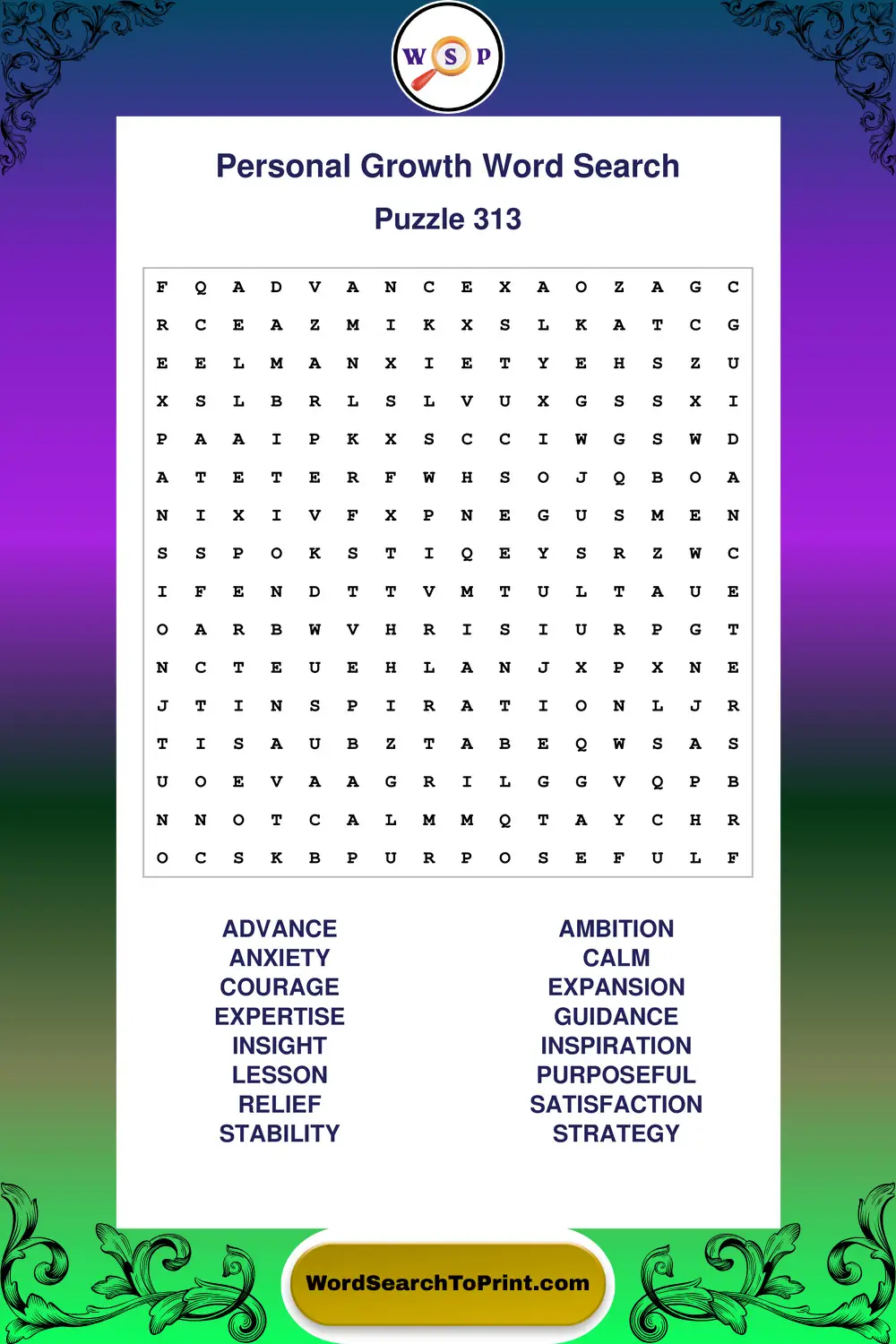 Personal Growth Word Search Puzzle 313