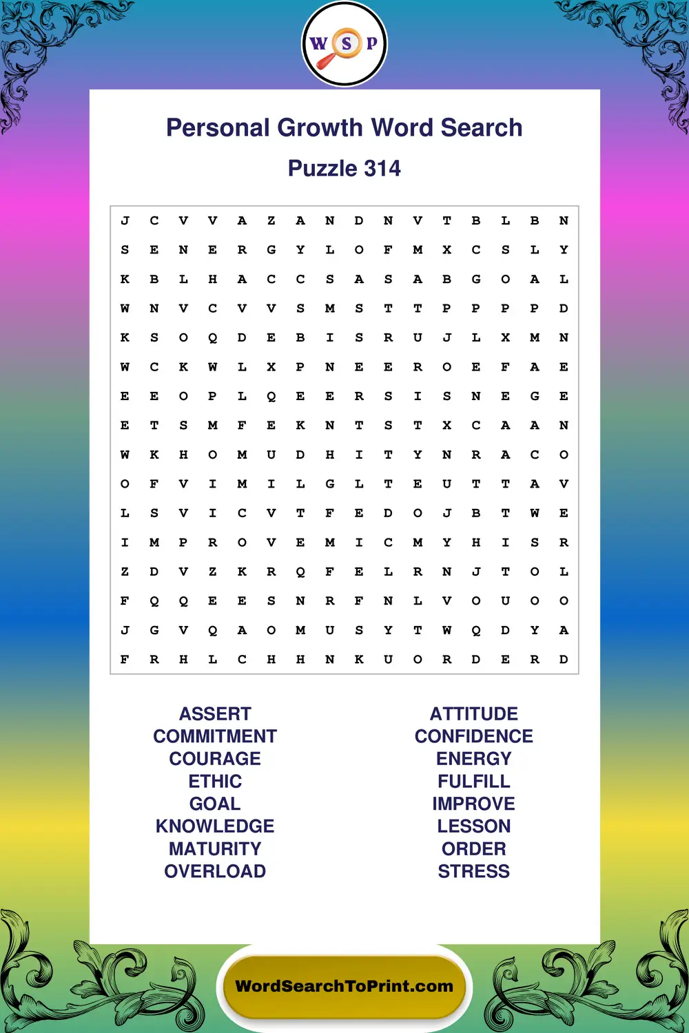 Personal Growth Word Search Puzzle 314