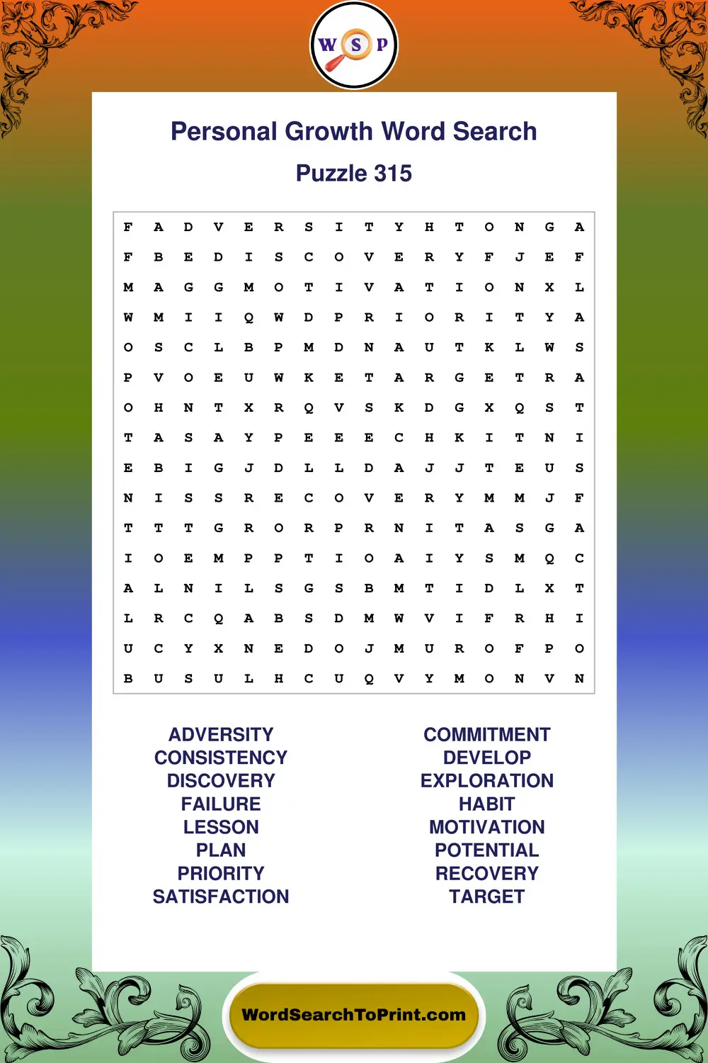 Personal Growth Word Search Puzzle 315