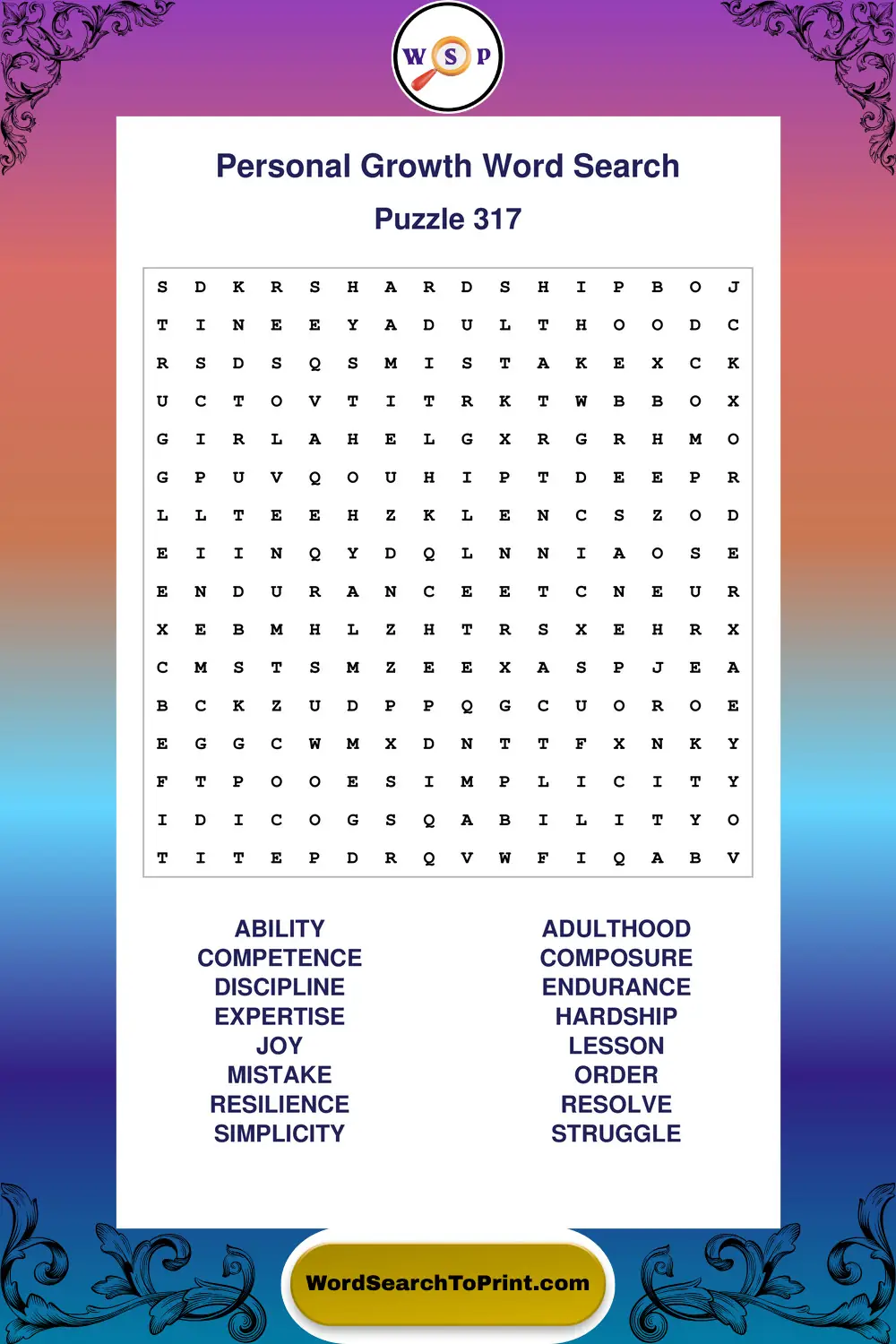 Personal Growth Word Search Puzzle 317