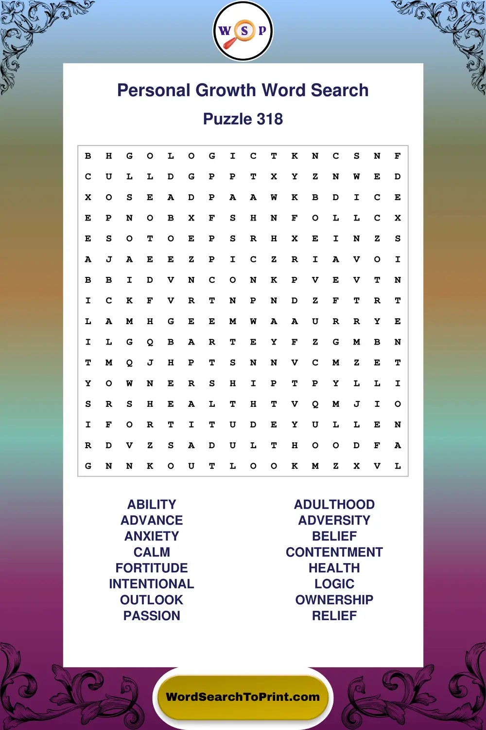 Personal Growth Word Search Puzzle 318