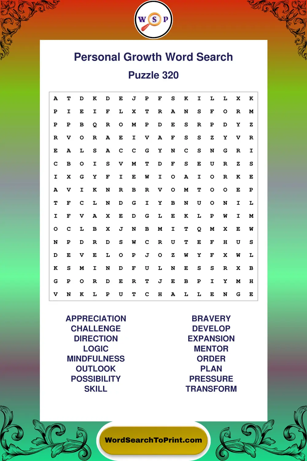 Personal Growth Word Search Puzzle 320