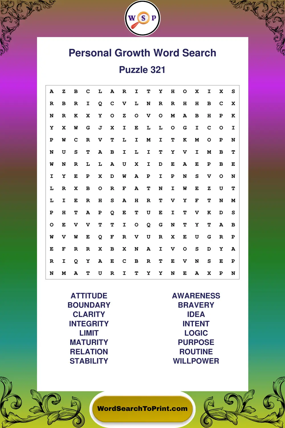 Personal Growth Word Search Puzzle 321