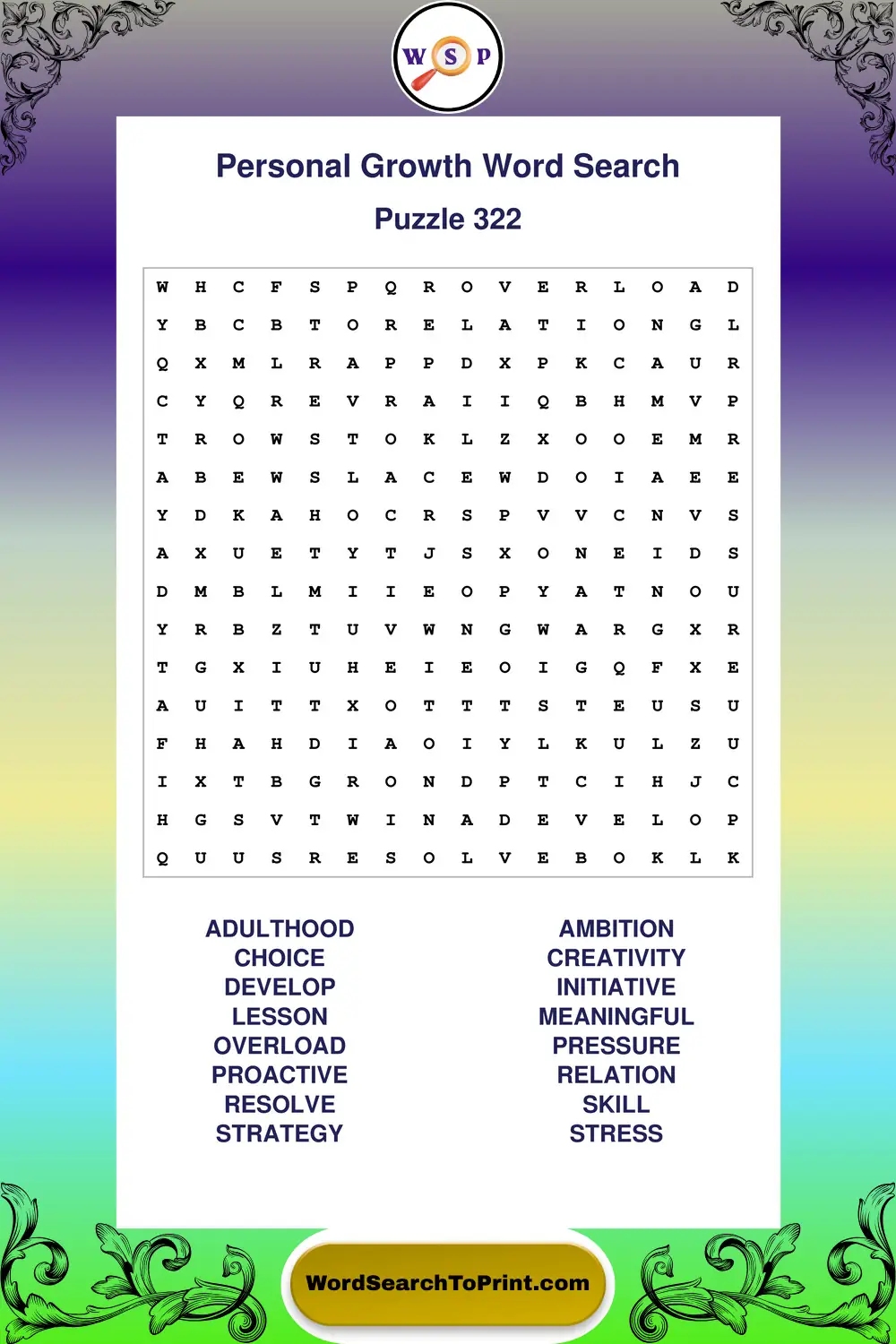 Personal Growth Word Search Puzzle 322