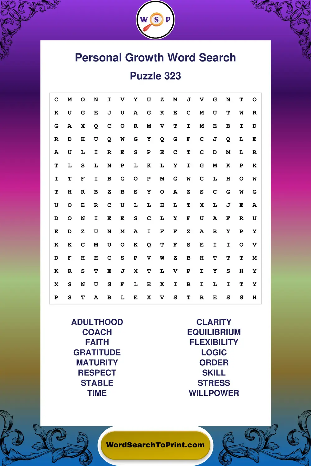 Personal Growth Word Search Puzzle 323