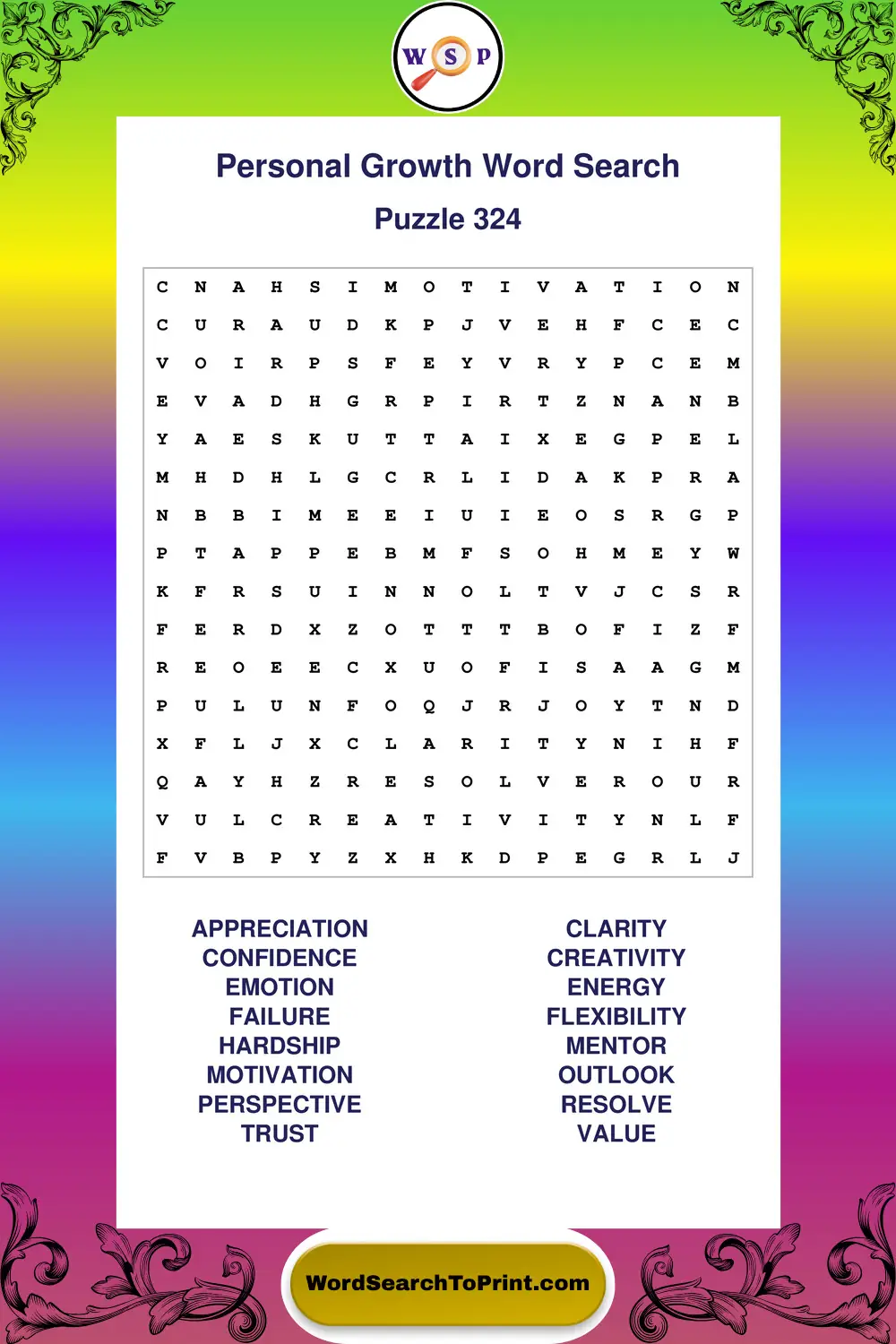 Personal Growth Word Search Puzzle 324