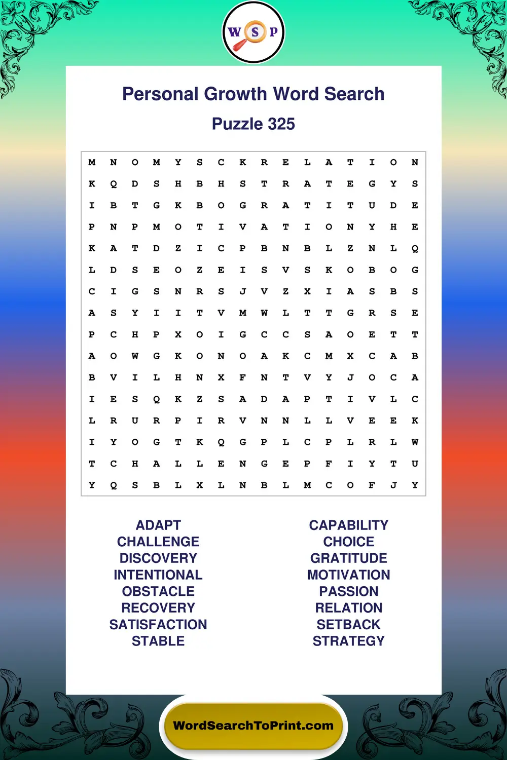 Personal Growth Word Search Puzzle 325