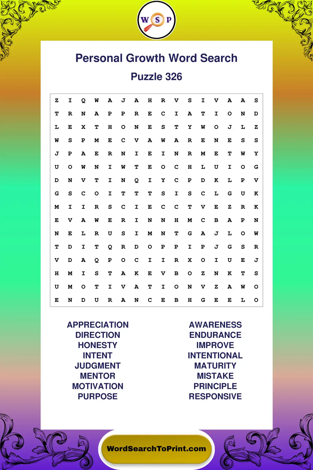 Personal Growth Word Search Puzzle 326