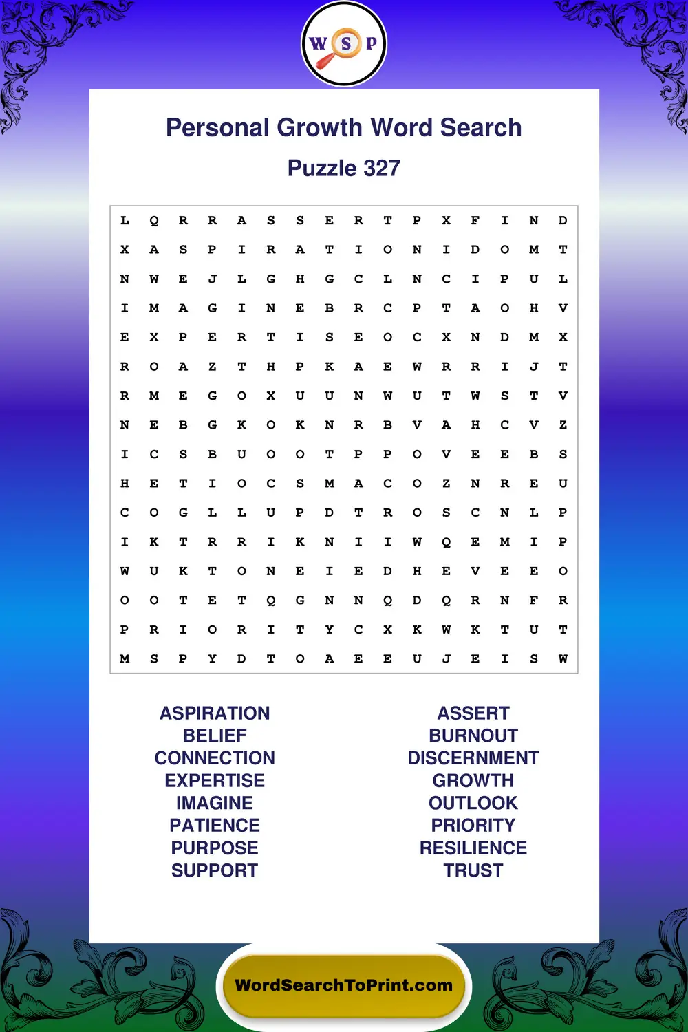 Personal Growth Word Search Puzzle 327