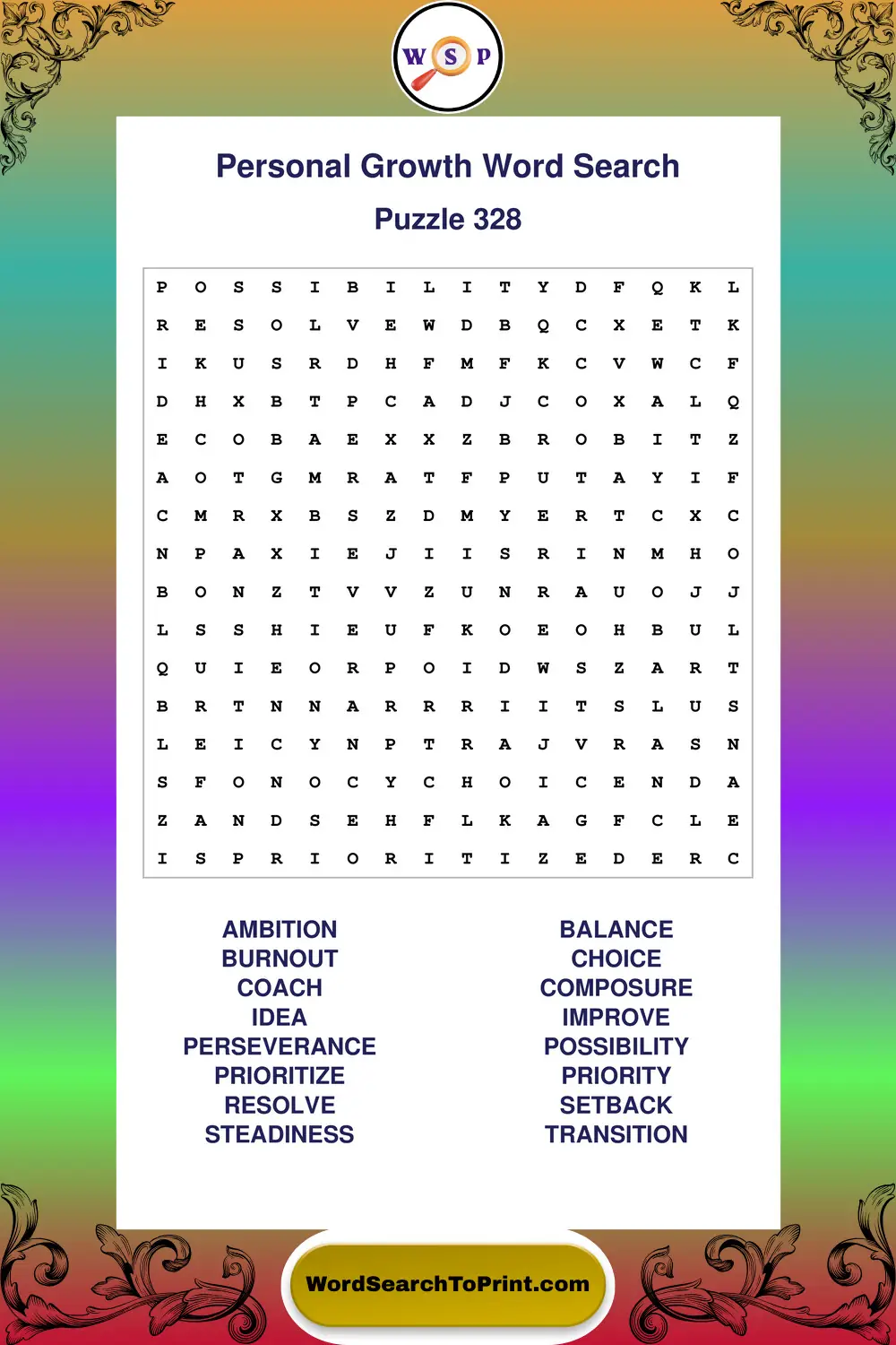 Personal Growth Word Search Puzzle 328