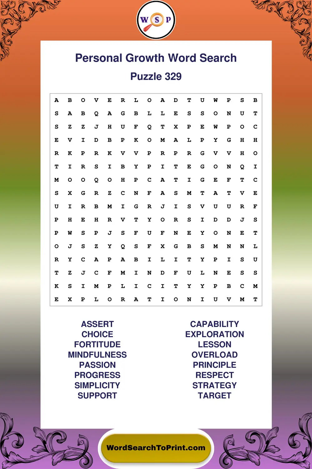 Personal Growth Word Search Puzzle 329