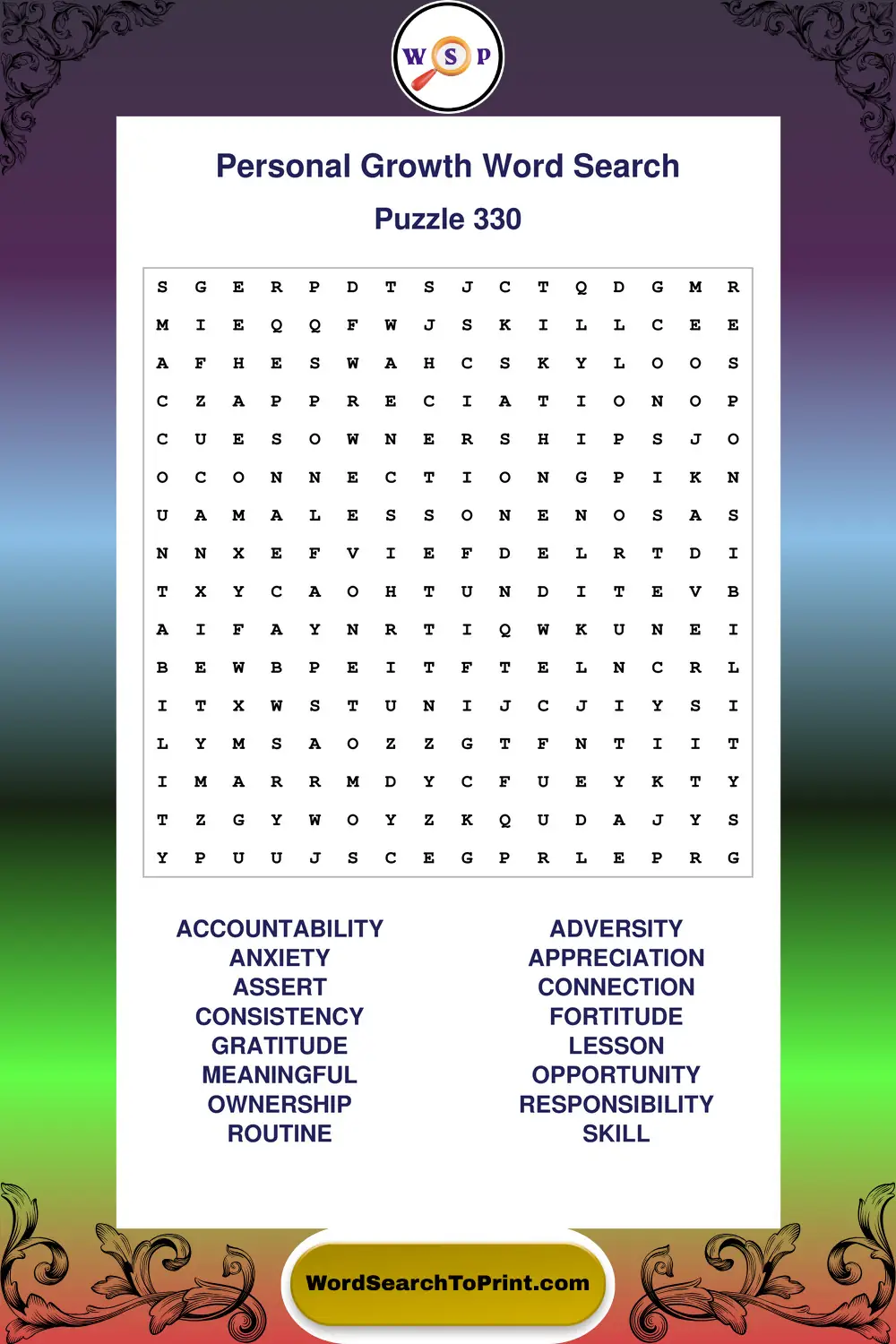 Personal Growth Word Search Puzzle 330